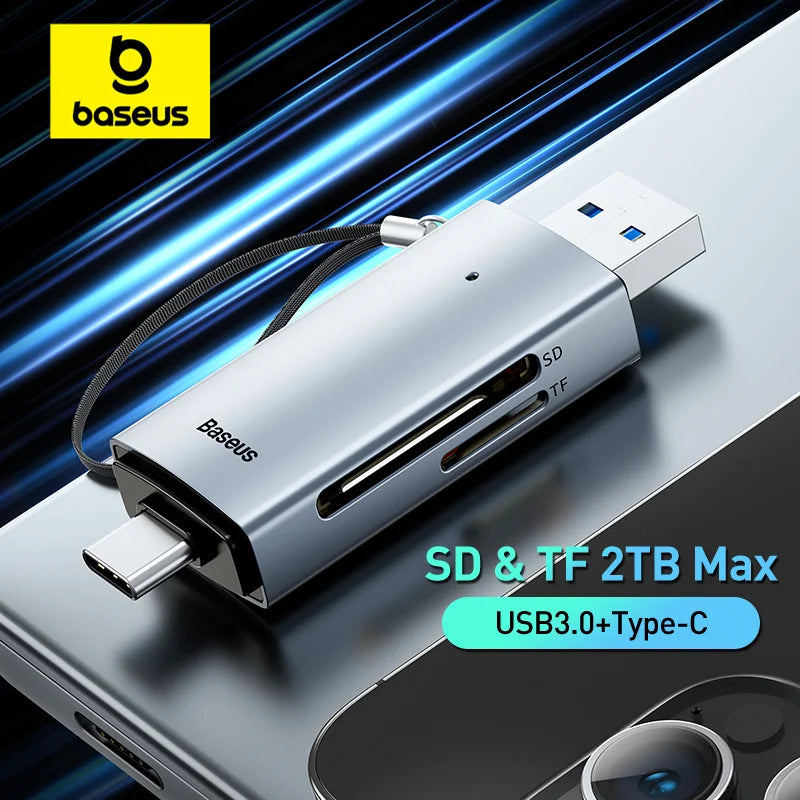 Baseus Leitor de Cartões USB-C & USB 3.0 – Compatível com SD, MicroSD e TF até 2TB