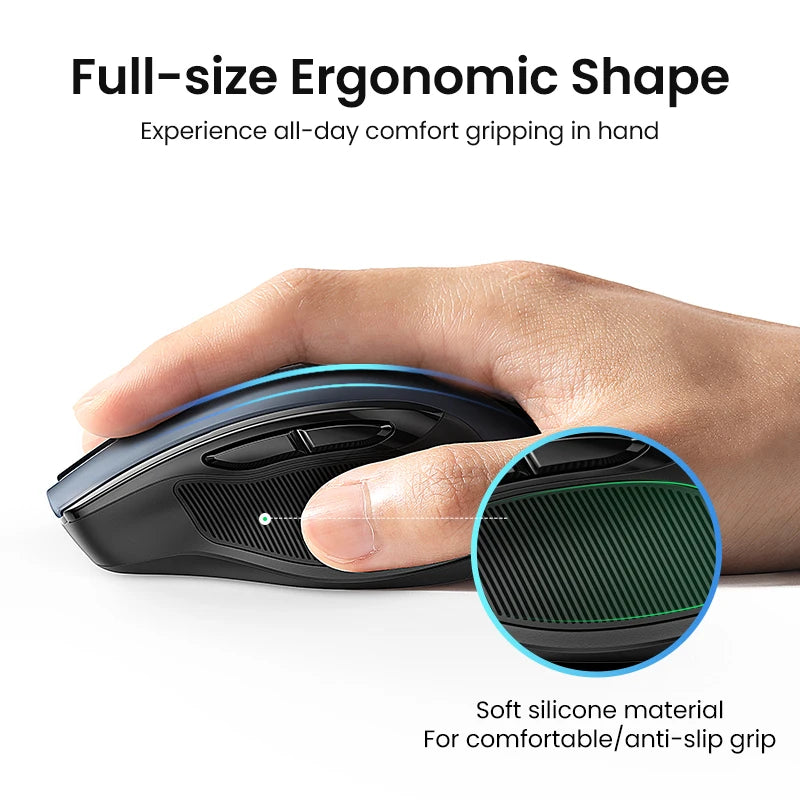 Mouse Sem Fio UGREEN Bluetooth 5.0 + 2.4G – Ergonômico, 4000DPI, 6 Botões Silenciosos, Compatível com PC, MacBook e Tablets