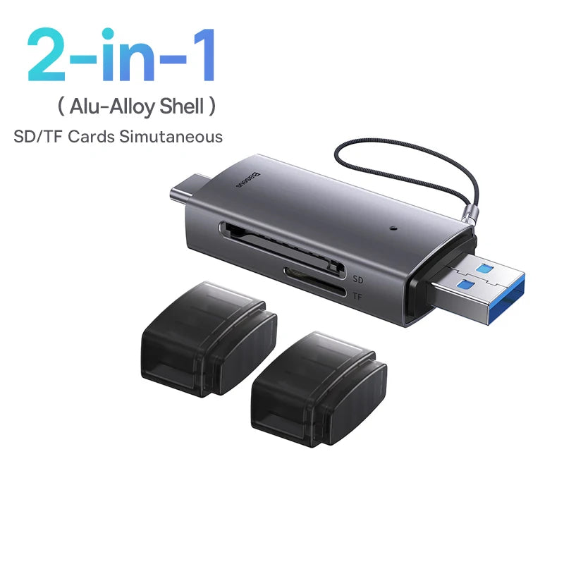 Baseus Leitor de Cartões USB-C & USB 3.0 – Compatível com SD, MicroSD e TF até 2TB