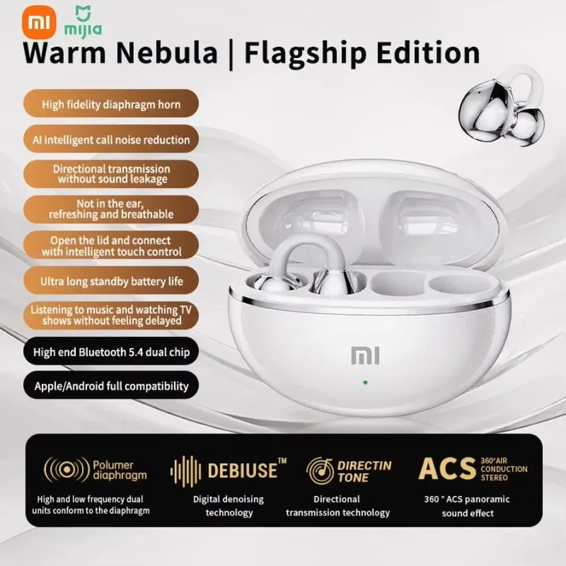 Fones de Ouvido Xiaomi M91 TWS Bluetooth 5.3 – Design Open Ear Clip, ENC para Chamadas, Microfone e Uso Esportivo