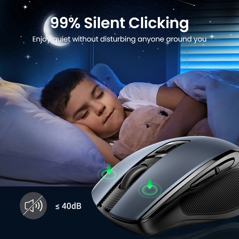 Mouse Sem Fio UGREEN Bluetooth 5.0 + 2.4G – Ergonômico, 4000DPI, 6 Botões Silenciosos, Compatível com PC, MacBook e Tablets